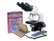 2500X LED Binocular Compound Microscope w 3D Stage Book 100 Prepared Slides