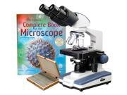 2000X Lab LED Binocular Compound Microscope w 3D Stage Book 100 Biology Slides