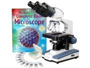 2000X Lab LED Binocular Compound Microscope w 3D Stage 25 Prepared Slides Book