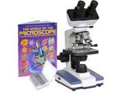 40X 2500X LED Lab Binocular Compound Microscope with Double Layer Mechanical Stage Book 25 Prepared Slides