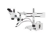 AmScope 3.5X 45X Zoom Stereo Trinocular Microscope on Dual Arm Boom Stand with Dual Arm LED Fiber Optic Light