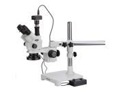 AmScope 3.5X 45X Simul Focal Stereo Zoom Microscope on Single Arm Boom Stand with 144 LED Ring Light and 1.3MP Camera