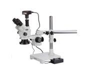 AmScope 3.5X 45X Simul Focal Stereo Zoom Microscope on Single Arm Boom Stand with 144 LED Ring Light and 3MP USB3 Camera