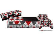 Argyle Red and Gray Holiday Bundle Decal Style Skin Set fits XBOX One Console Kinect and 2 Controllers XBOX SYSTEM SOLD SEPARATELY