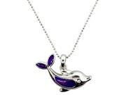 Mood Pendant Necklace Dolphin with White Crystal and Adjustable Chain from 16 to 18 in Silver Tone