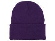 Long Plain Blank Beany Cuffed Knit Beanie Ski Cap Purple