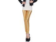 Women Faux Leather Mesh Hollow Gold Legging Footless Pants Trousers