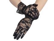 Simplicity Sheer Lace Floral Tulle Bridal Wedding Gloves w Wrist Ruffle Black