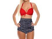 Simplicity® Ladies Vintage High Waist Polka Swimsuit Swimwear Bikini Set Red and Black with skeleton S