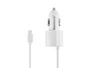Lot 2 x iPhone iPad 3.4A Dual Ports USB Car Charger Built in Coiled Lighting Cable White