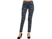 Colorful leaves patterned leggings spandex blend ankle length Valentine Day Gift Blue Red S M