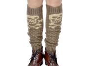Women s High Knee Knit Skull Crossbone Boot Socks Leg Warmers khaki