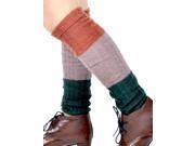 Fashion Womens Ladies Knitted Knee High Leg Warmers Striped Pattern Green Orange