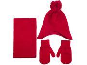 Children Kids Warm Knit Beanie Pom Scarf Gloves Set for Winter Red