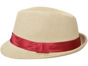Simplicity Fedora Straw Hat with Band Short Brim Trilby Cap Burgundy