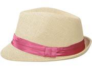 Simplicity Fedora Straw Hat with Band Short Brim Trilby Cap Fushia