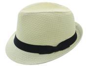 Men Women Straw Summer Fedora Panama Trilby Cuban Style Short Brim Hat Ivory Color