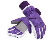 Girl s Winter Cold Weather Contrast Color Snowboard Ski Gloves Purple