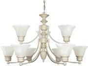 Nuvo Empire 9 Light 32 inch Chandelier w Alabaster Glass Bell Shades 2 Tier