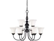Nuvo Dupont ES 9 light 2 Tier 27 inch Chandelier w Satin White Glass 13w GU24 Lamps Included
