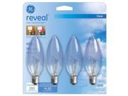 4 Pk. GE 40w blunt tip Incandescent Reveal Candelabra Light bulb