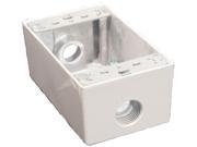 Weatherproof Boxes One Gang 18 Cubic in Capacity 3 Outlet Holes 1 2in. White