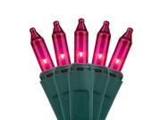 50 Pink Mini Lights Green Wire 6 Spacing