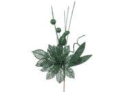 12PK 14 Emerald Glitter Poinsettia and Ball Decorative Christmas Pick