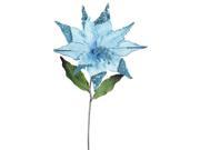3PK 26 Sky Blue Velvet Poinsettia 12 Glitter Flower Decor Christmas Pick