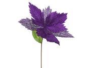 6PK 22 Purple Poinsettia 15 Glitter Flower Decorative Christmas Stem