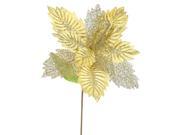 6PK 22 Gold Poinsettia 15 Glitter Flower Decorative Christmas Stem