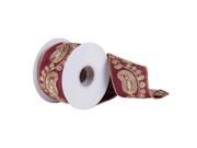 2.5 x 5 yd Burgundy Dupion w Gold Sequin Paisley Pattern Christmas Ribbon