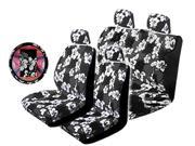 11PC Charcoal Polyester Hawaiin Print Low Back Seat Covers Combo Steering Wheel Cover Set Universal