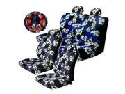 9PC Blue Polyester Hawaiin Print High Back Combo Seat Covers Steering Wheel Cover Set Universal