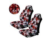 5PC Red Polyester Hawaiin Print Front High Back Seat Covers Steering Wheel Cover Set Universal