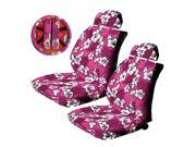 7PC Pink Polyester HawaiinPrint Front Low Back Seat Covers Set Universal