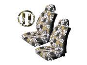 7PC Tan Polyester Hawaiin Print Front Low Back Seat Covers Steering Wheel Cover Set Universal