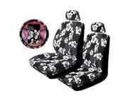 7PC Charcoal Polyester Hawaiin Print Front Low Back Seat Covers Steering Wheel Cover Set Universal