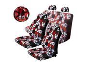 9PC Red Polyester Hawaiin Print High Back Seat Cover Combo Steering Wheel Cover Set Universal