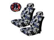 7PC Blue Polyester Hawaiin Print Front Low Back Seat Covers Steering Wheel Cover Set Universal