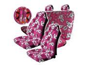 9PC Pink Polyester Hawaiin Print High Back Combo Seat Covers Steering Wheel Cover Set Universal