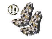 5PC Tan Polyester Hawaiin Print Front High Back Seat Covers Steering Wheel Cover Set Universal
