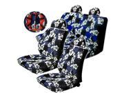 11PC Blue Polyster Hawaiin Print Low Back Seat Covers Combo Steering Wheel Cover Set Universal