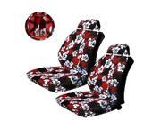 7PC Red Polyester Hawaiin Print Font Low Back Seat Covers Steering Wheel Cover Set Universal
