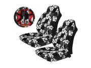 5PC Charcoal Polyester Hawaiin Print Front High Back Seat Covers Steering Wheel Cover Set Universal