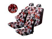 11PC Red Polyester Hawaiin Print Low Back Seat Cover Combo Steering Wheel Cover Set Universal