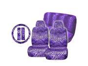 11PC Purple Leopard Animal Print Seat Covers Steering Wheel Cover Set Universal