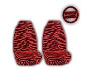 Red Black Zebra Animal Print Front High Back Seat Covers Steering Wheel Cover 5pc Set Universal