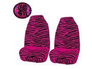 Hot Pink Black Zebra Animal Print Front High Back Seat Covers Steering Wheel Cover 5pc Set Universal