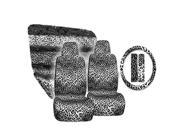 11PC Snow Gray Leopard Animal Print Seat Covers Steering Wheel Cover Set Universal